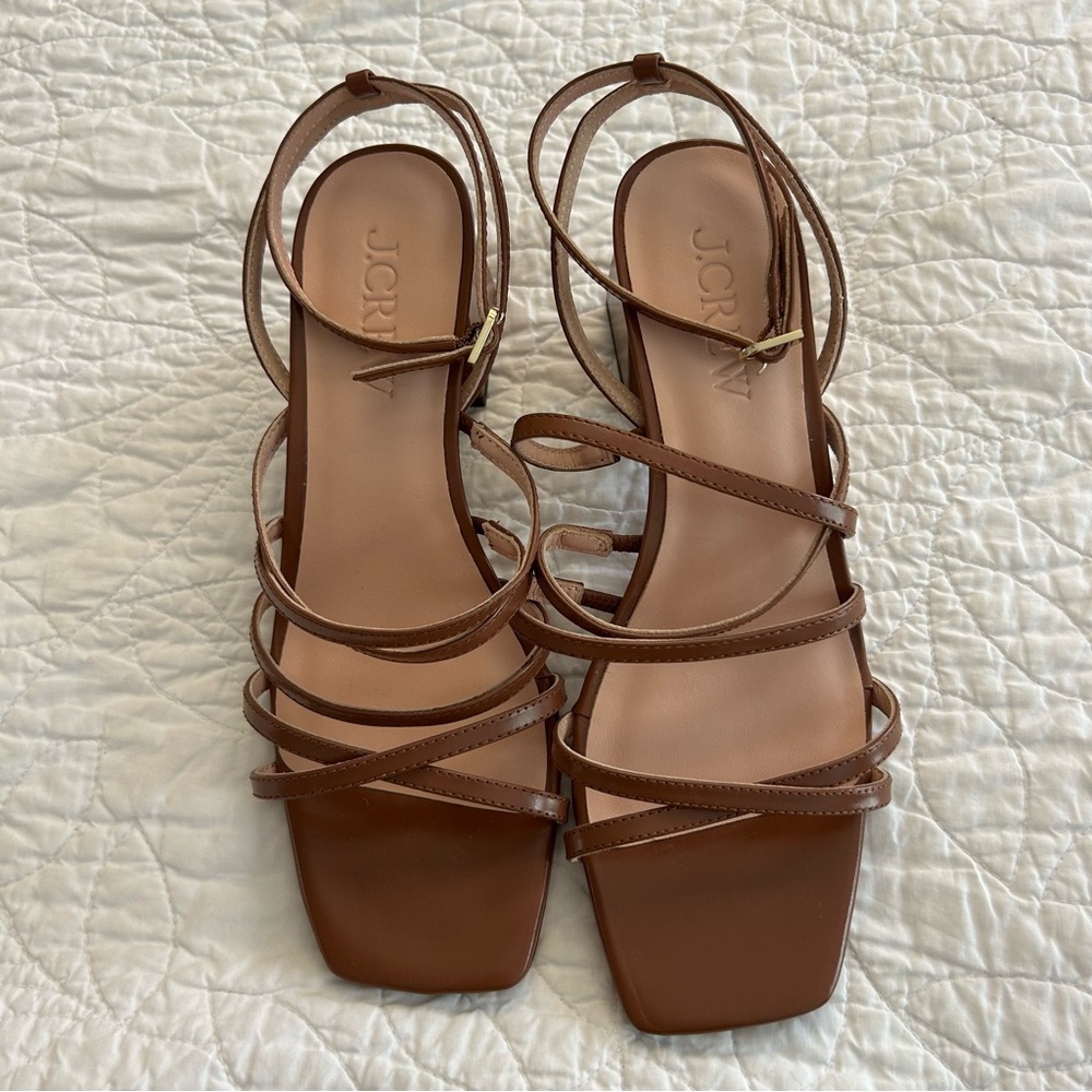 J.Crew Layne Strappy-Sandal Heels in Brown Leather - Picture 2 of 8